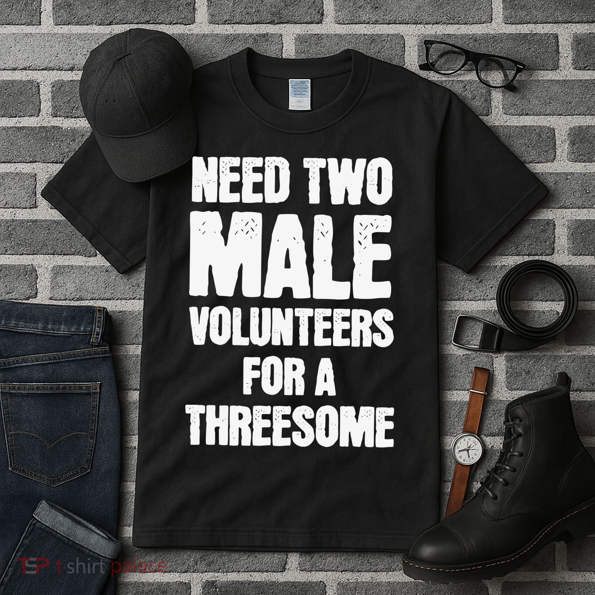 Need Two Male Volunteers For A Threesome Tall T-Shirt