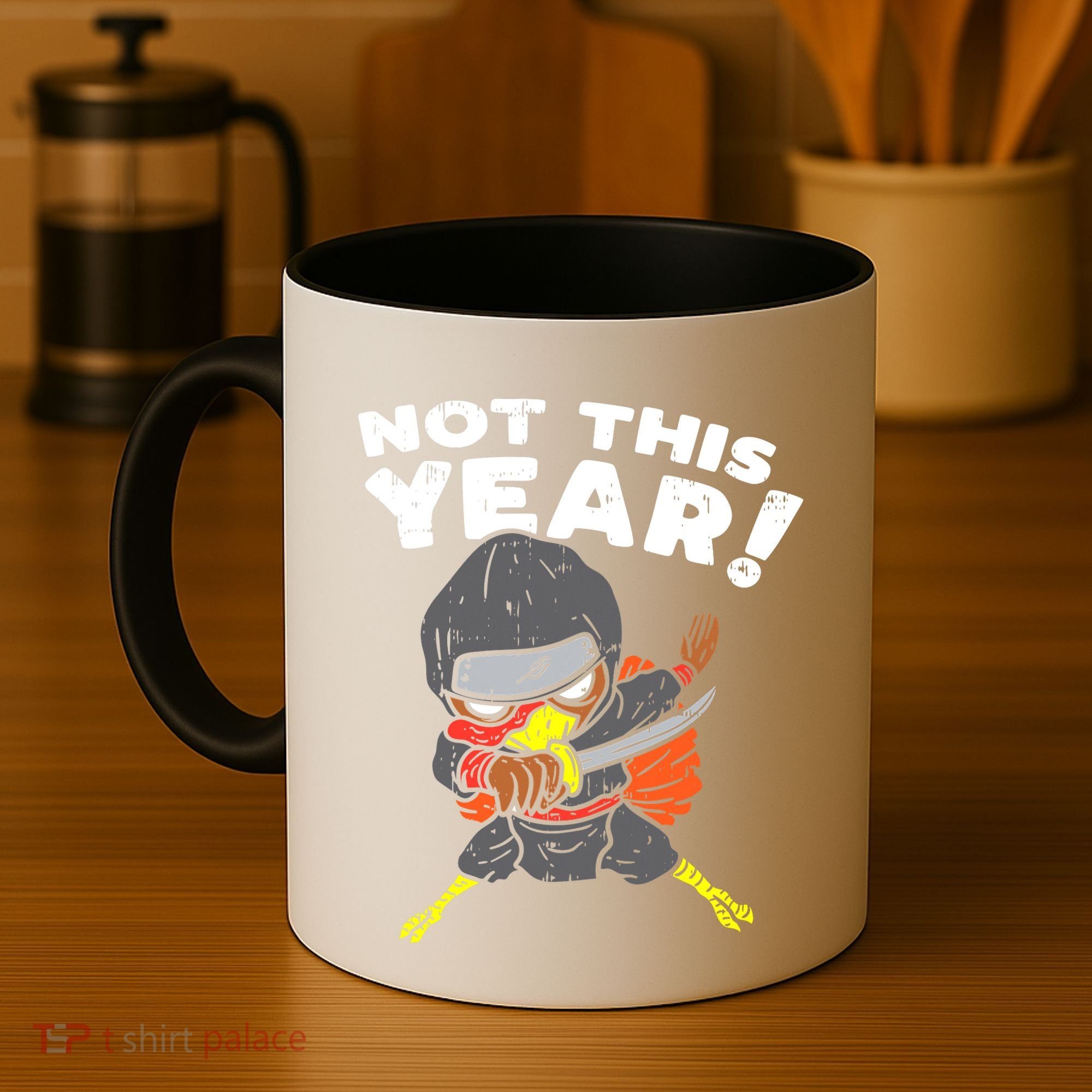 Ninja Turkey Not This Year Thanksgiving Fighter Funny Turkey Coffee Mug