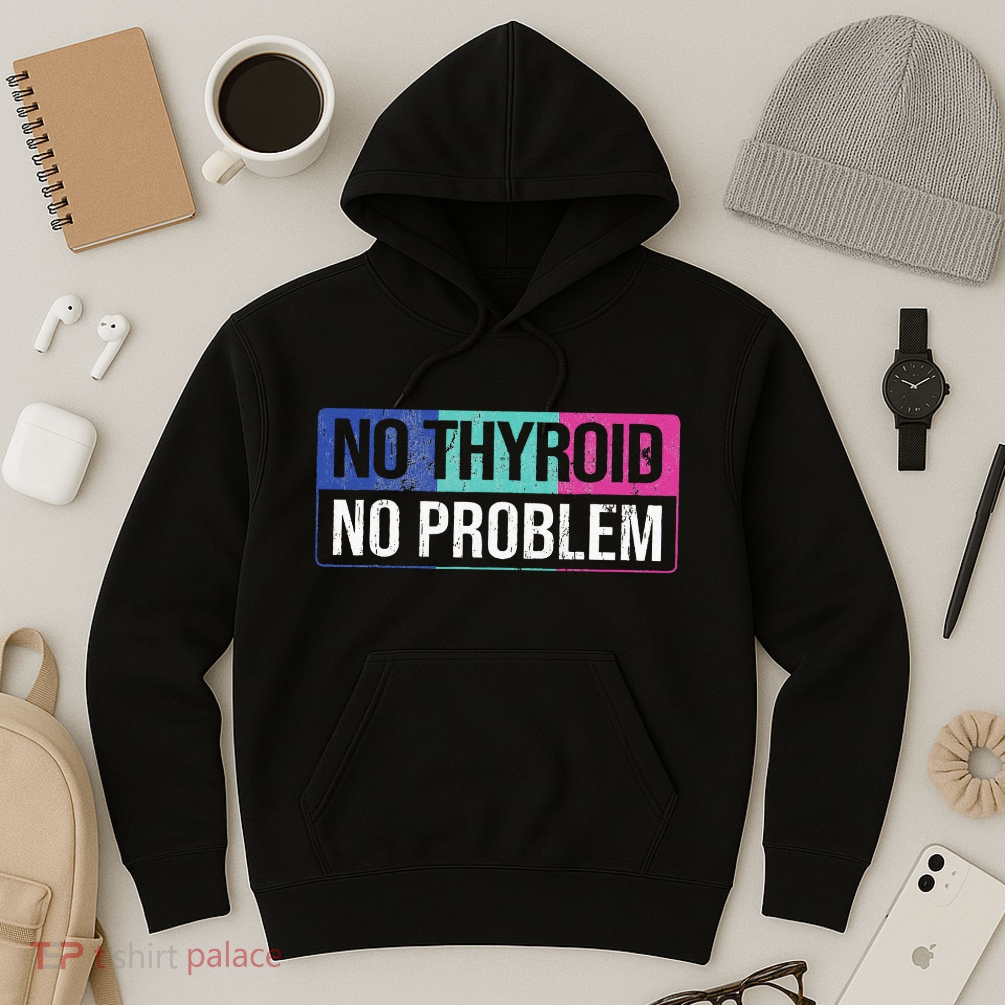 No Thyroid No Problem Thyroid Cancer Awareness Cancer Ribbon Hoodie