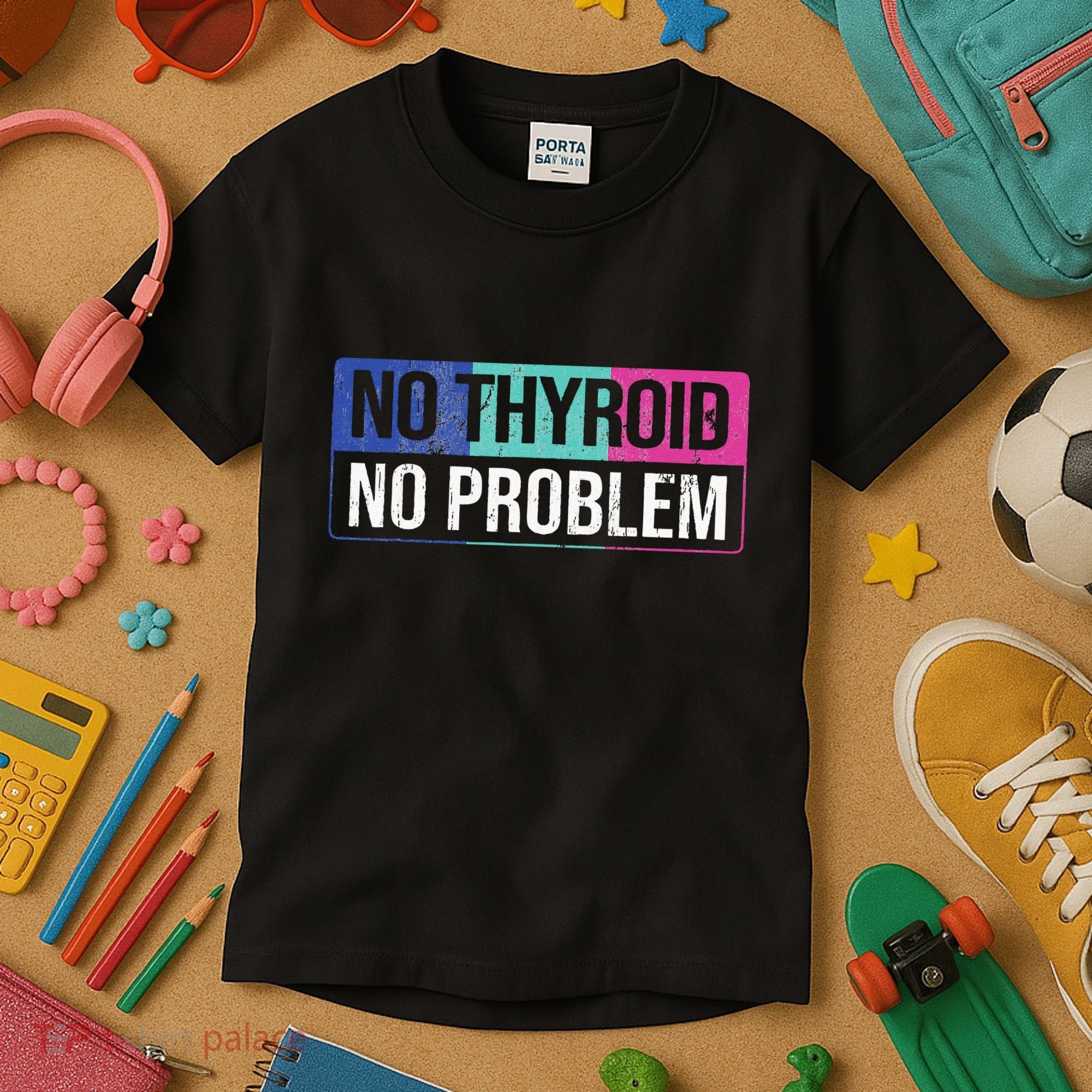 No Thyroid No Problem Thyroid Cancer Awareness Cancer Ribbon Kids T-Shirt