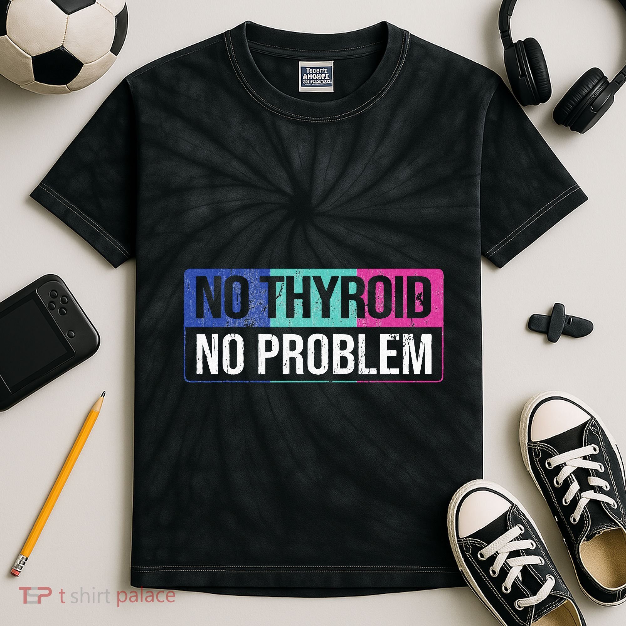 No Thyroid No Problem Thyroid Cancer Awareness Cancer Ribbon Kids Tie-Dye T-Shirt