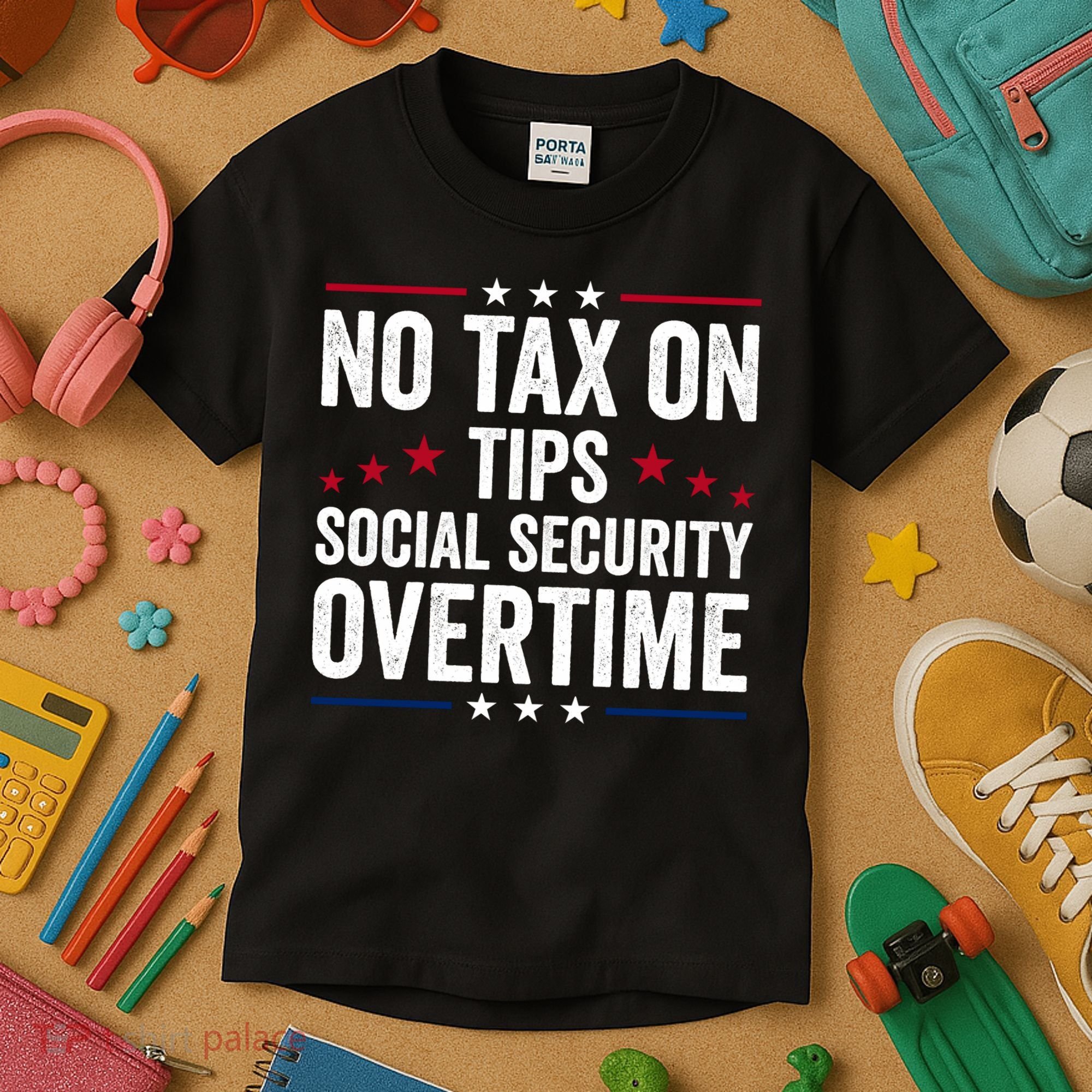 No Tax On Tips Social Security Overtime Trump 2024 Kids T-Shirt