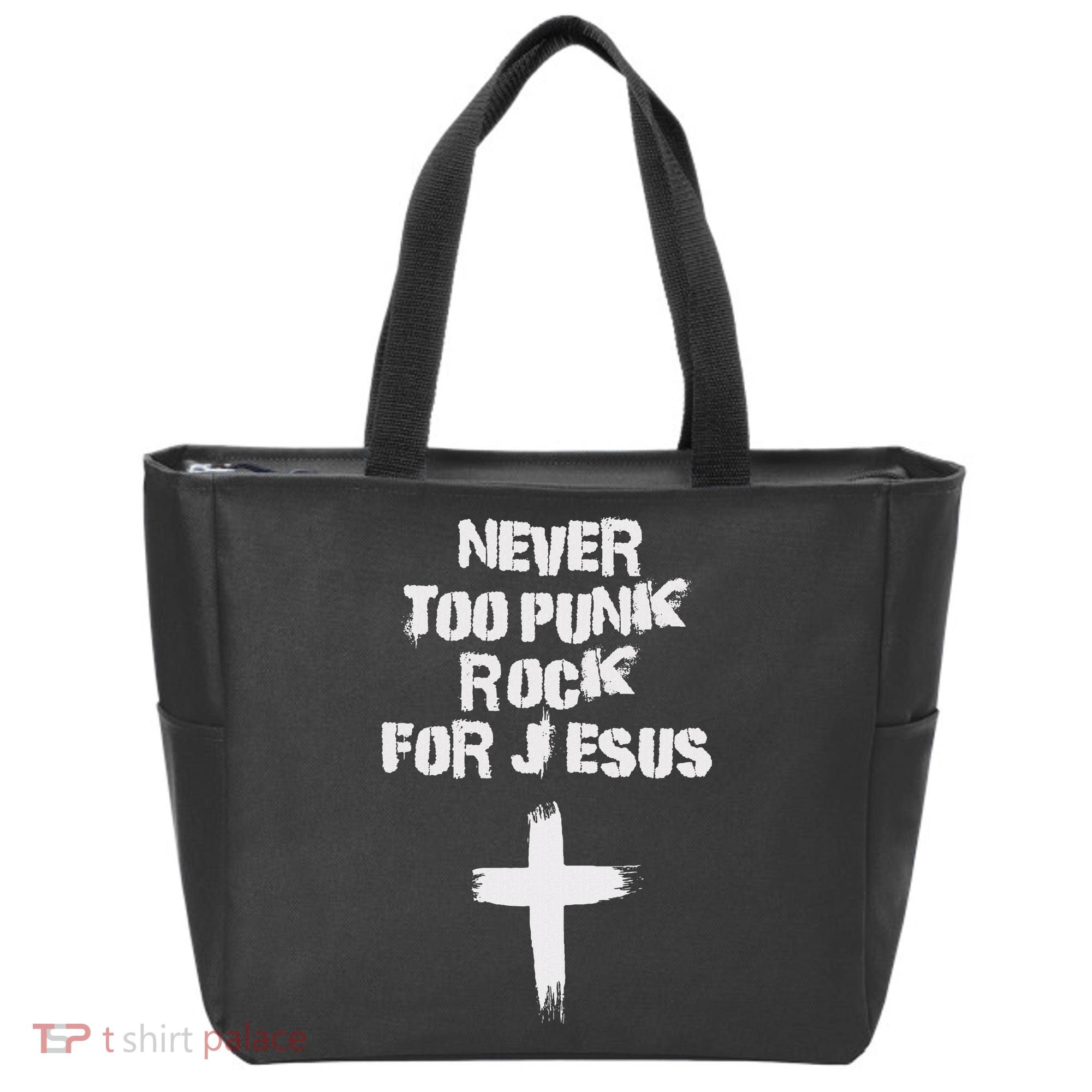 Never Too Punk Rock For Jesus Religious Christian Bands Tote Bag
