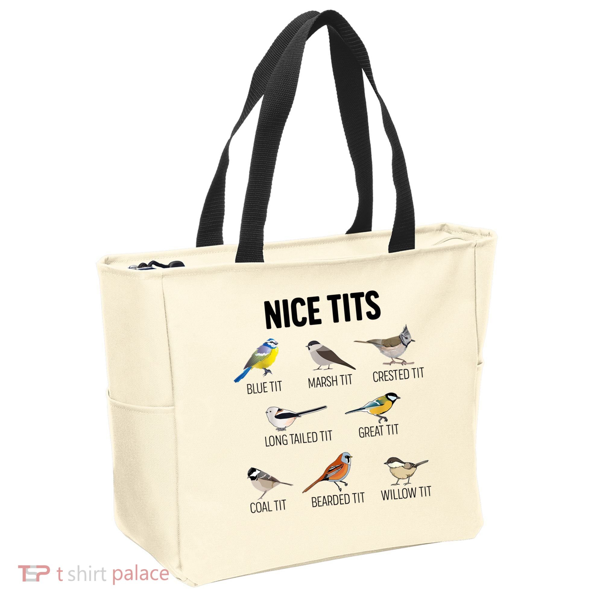 Nice Tits Pun Joke Funny Bird Lover Enthusiast Birdwatcher Tote Bag