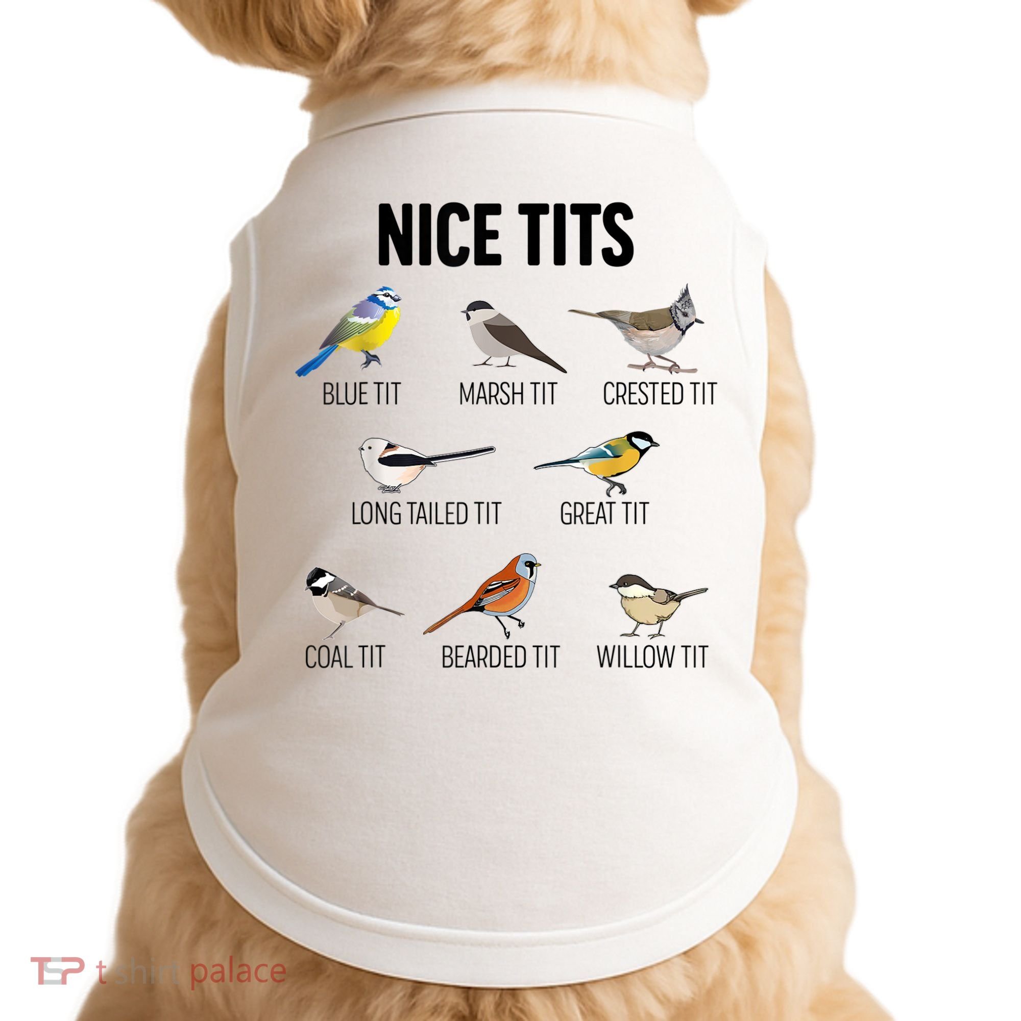 Nice Tits Pun Joke Funny Bird Lover Enthusiast Birdwatcher Doggie Tank