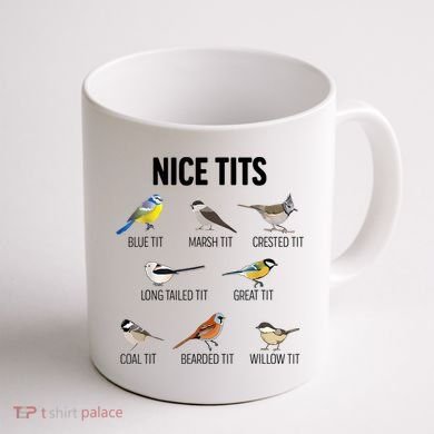 Nice Tits Pun Joke Funny Bird Lover Enthusiast Birdwatcher Coffee Mug back