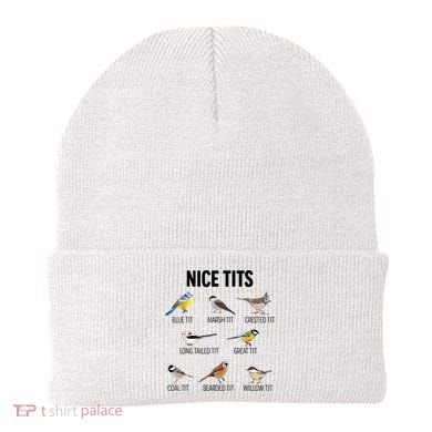 Nice Tits Pun Joke Funny Bird Lover Enthusiast Birdwatcher Beanie