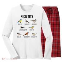 Nice Tits Pun Joke Funny Bird Lover Enthusiast Birdwatcher Women's Long Sleeve Flannel Pajama Set  thumb 0