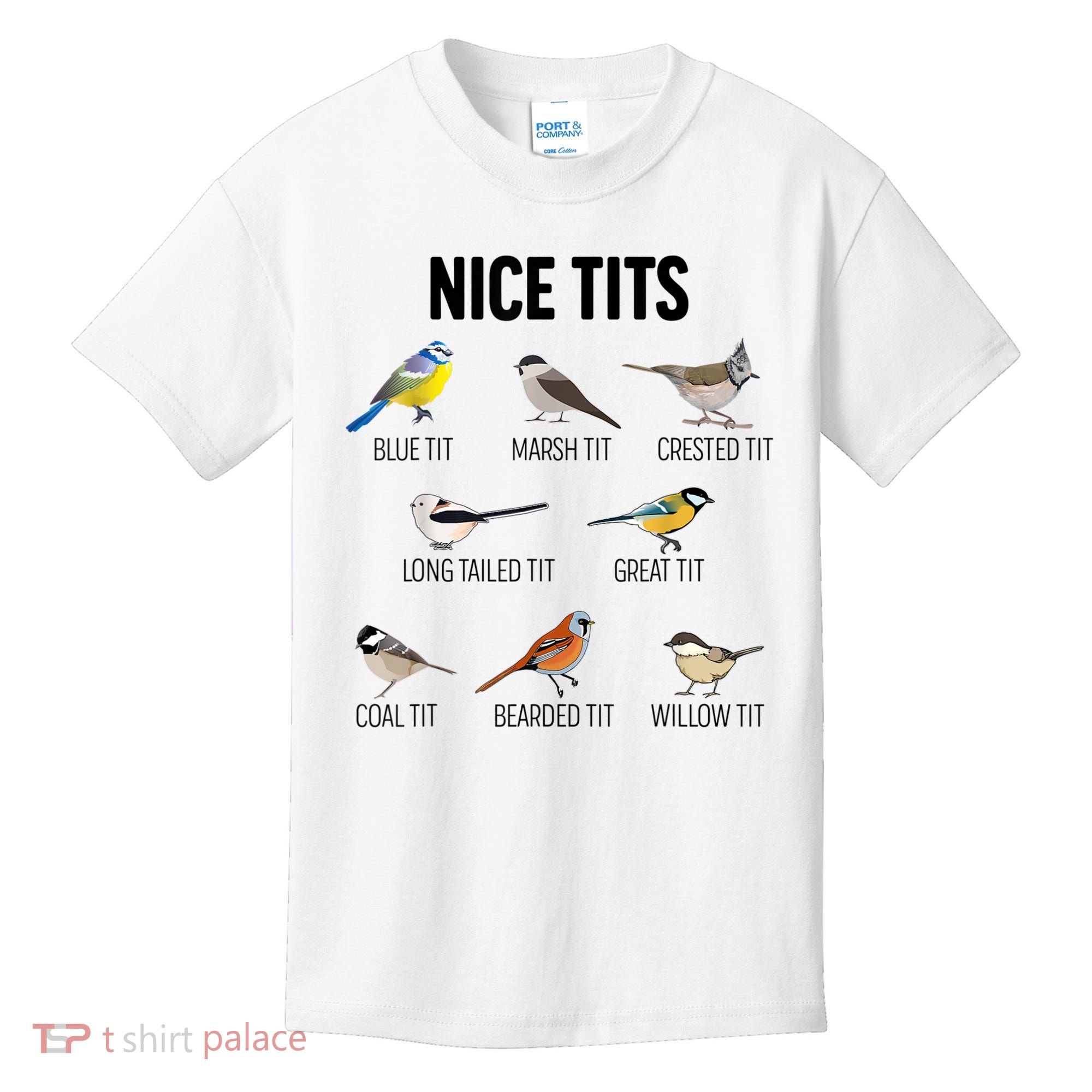 Nice Tits Pun Joke Funny Bird Lover Enthusiast Birdwatcher Kids T-Shirt