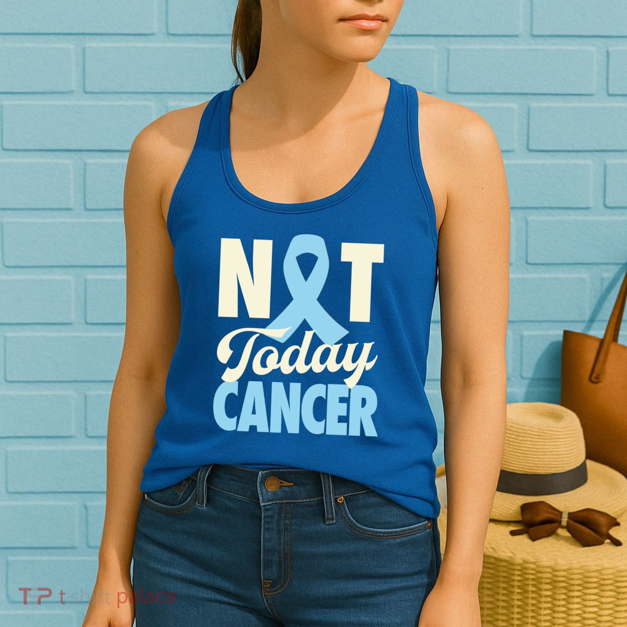Not Today Prostate Cancer Light Blue Ribbon Awareness Gift Women's Tank Top