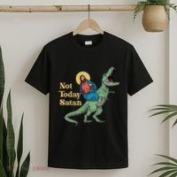 Not Today Satan Jesus Riding Dinosaur T Rex Funny Sarcastic T-Shirt thumb 2