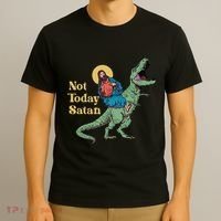 Not Today Satan Jesus Riding Dinosaur T Rex Funny Sarcastic T-Shirt thumb 3