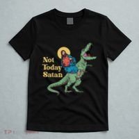 Not Today Satan Jesus Riding Dinosaur T Rex Funny Sarcastic T-Shirt thumb 5