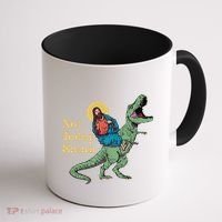 Not Today Satan Jesus Riding Dinosaur T Rex Funny Sarcastic Coffee Mug thumb 1