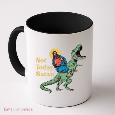 Not Today Satan Jesus Riding Dinosaur T Rex Funny Sarcastic Coffee Mug