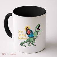 Not Today Satan Jesus Riding Dinosaur T Rex Funny Sarcastic Coffee Mug thumb 0