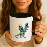 Not Today Satan Jesus Riding Dinosaur T Rex Funny Sarcastic Coffee Mug thumb 3
