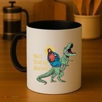 Not Today Satan Jesus Riding Dinosaur T Rex Funny Sarcastic Coffee Mug thumb 4