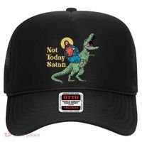 Not Today Satan Jesus Riding Dinosaur T Rex Funny Sarcastic Hat thumb 0
