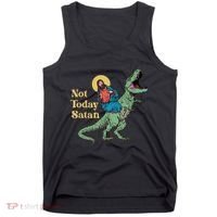 Not Today Satan Jesus Riding Dinosaur T Rex Funny Sarcastic Tank Top thumb 0