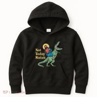 Not Today Satan Jesus Riding Dinosaur T Rex Funny Sarcastic Kids Hoodie thumb 0