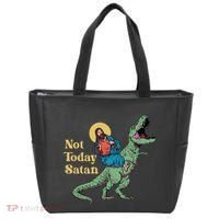 Not Today Satan Jesus Riding Dinosaur T Rex Funny Sarcastic Tote Bag thumb 0