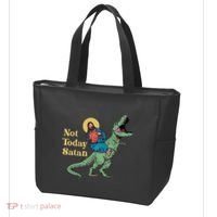 Not Today Satan Jesus Riding Dinosaur T Rex Funny Sarcastic Tote Bag thumb 3