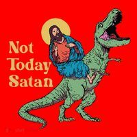 Not Today Satan Jesus Riding Dinosaur T Rex Funny Sarcastic Santa Hat thumb 1
