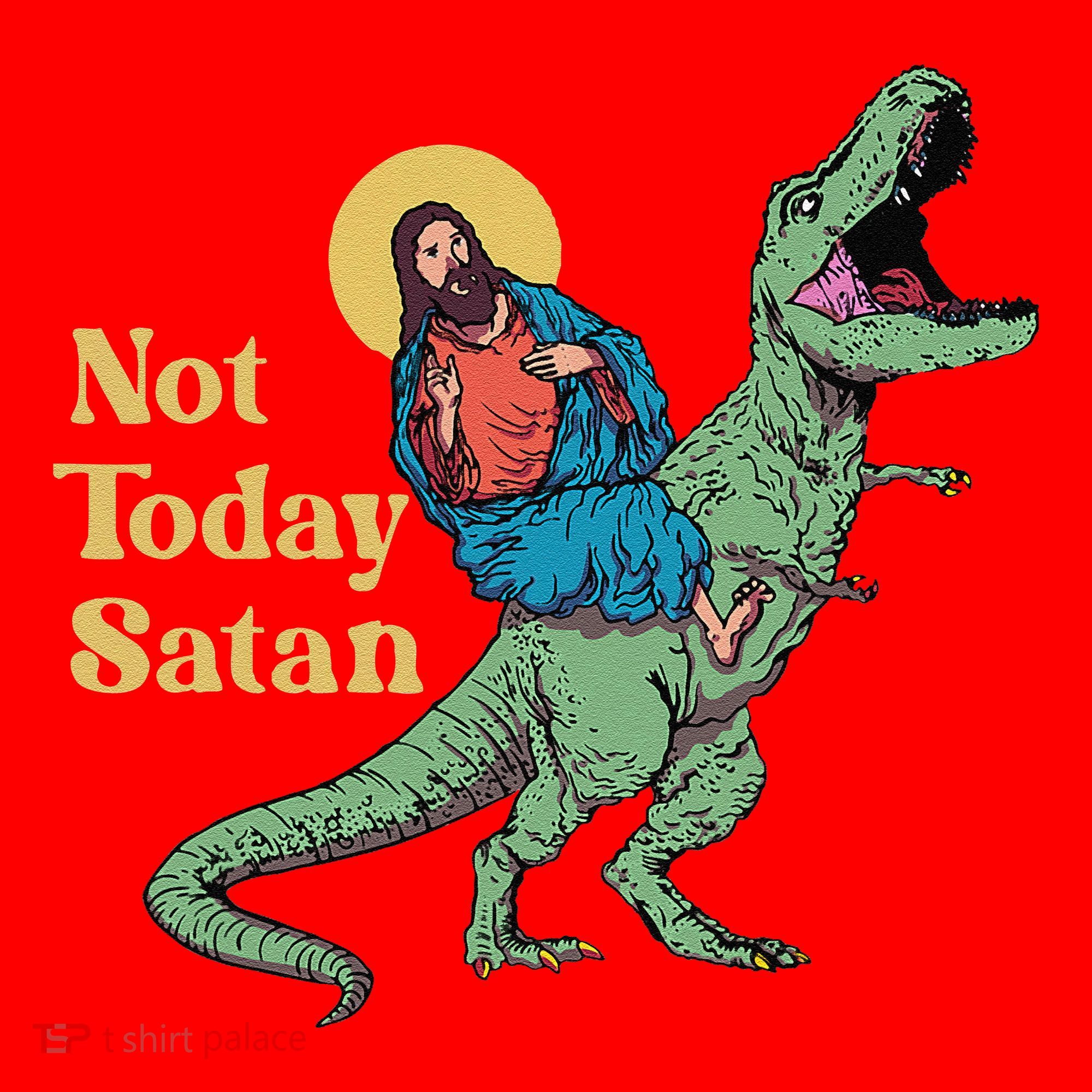 Not Today Satan Jesus Riding Dinosaur T Rex Funny Sarcastic Santa Hat