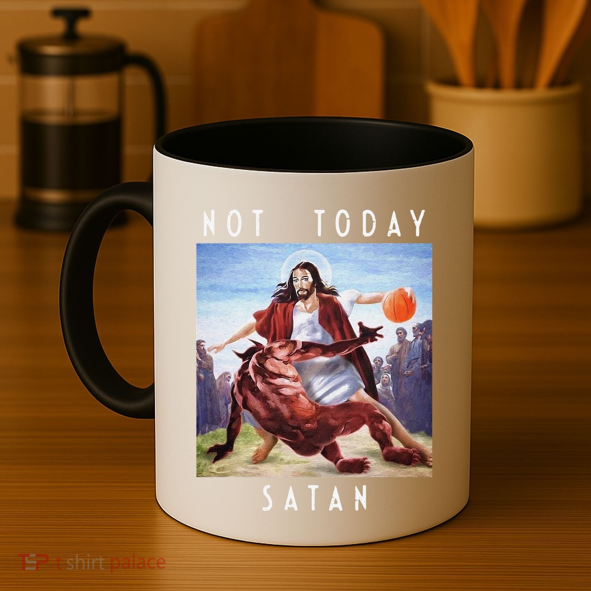Not Today Satan Jesus Vs Satan In Basketball Coffee Mug