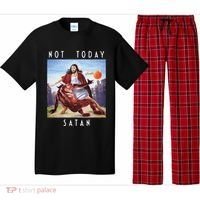 Not Today Satan Jesus Vs Satan In Basketball Pajama Set thumb 0