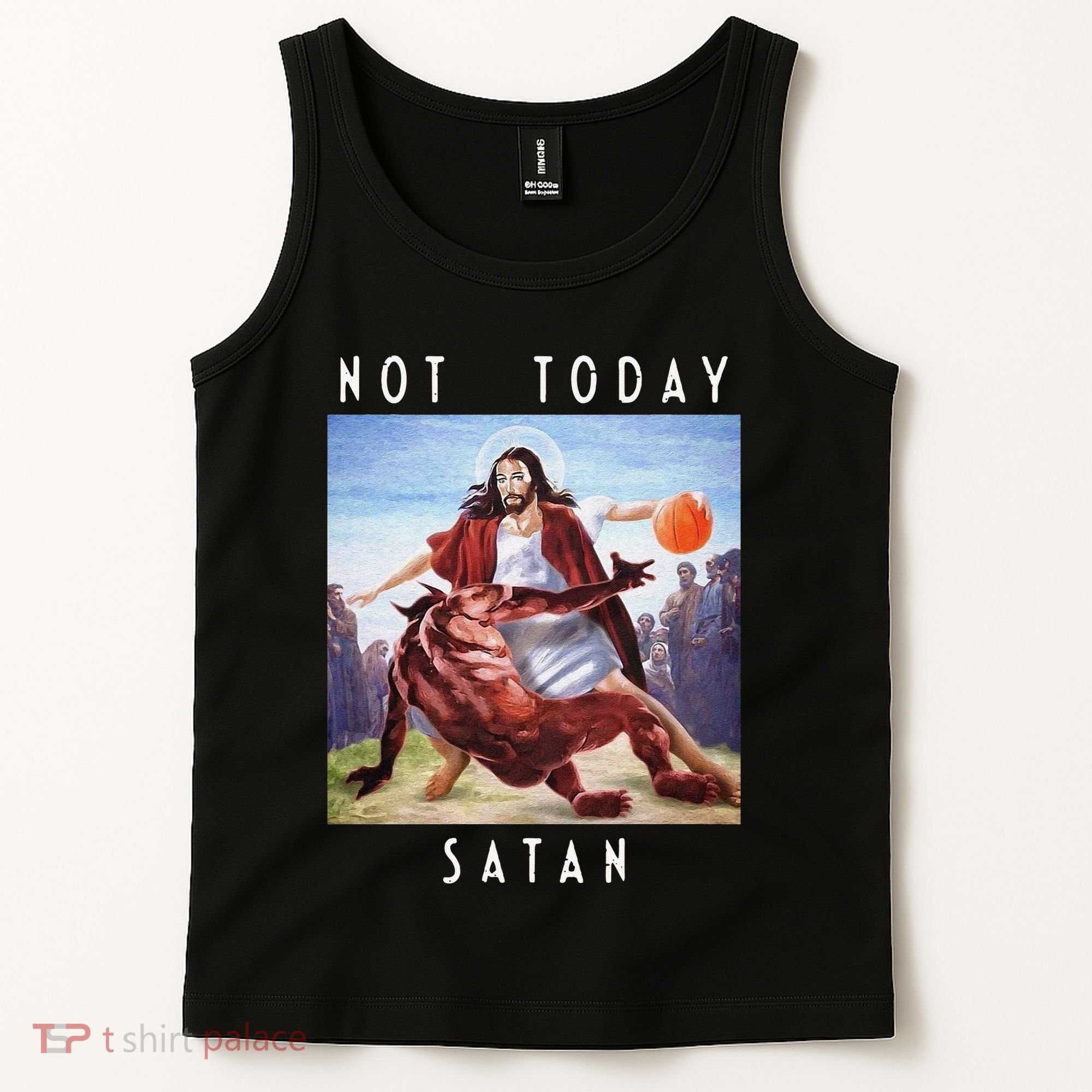 Not Today Satan Jesus Vs Satan In Basketball Tank Top