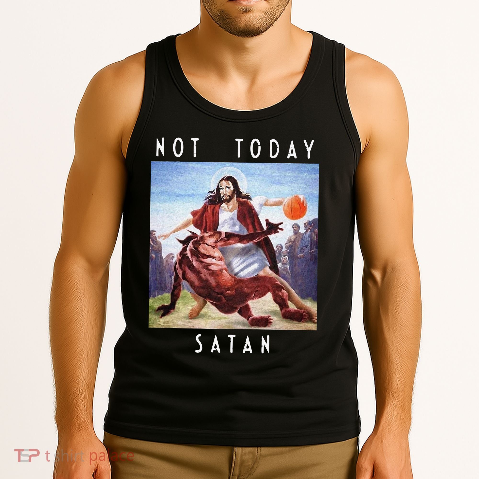 Not Today Satan Jesus Vs Satan In Basketball Tank Top