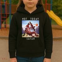 Not Today Satan Jesus Vs Satan In Basketball Kids Hoodie thumb 3