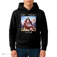 Not Today Satan Jesus Vs Satan In Basketball Kids Hoodie thumb 4