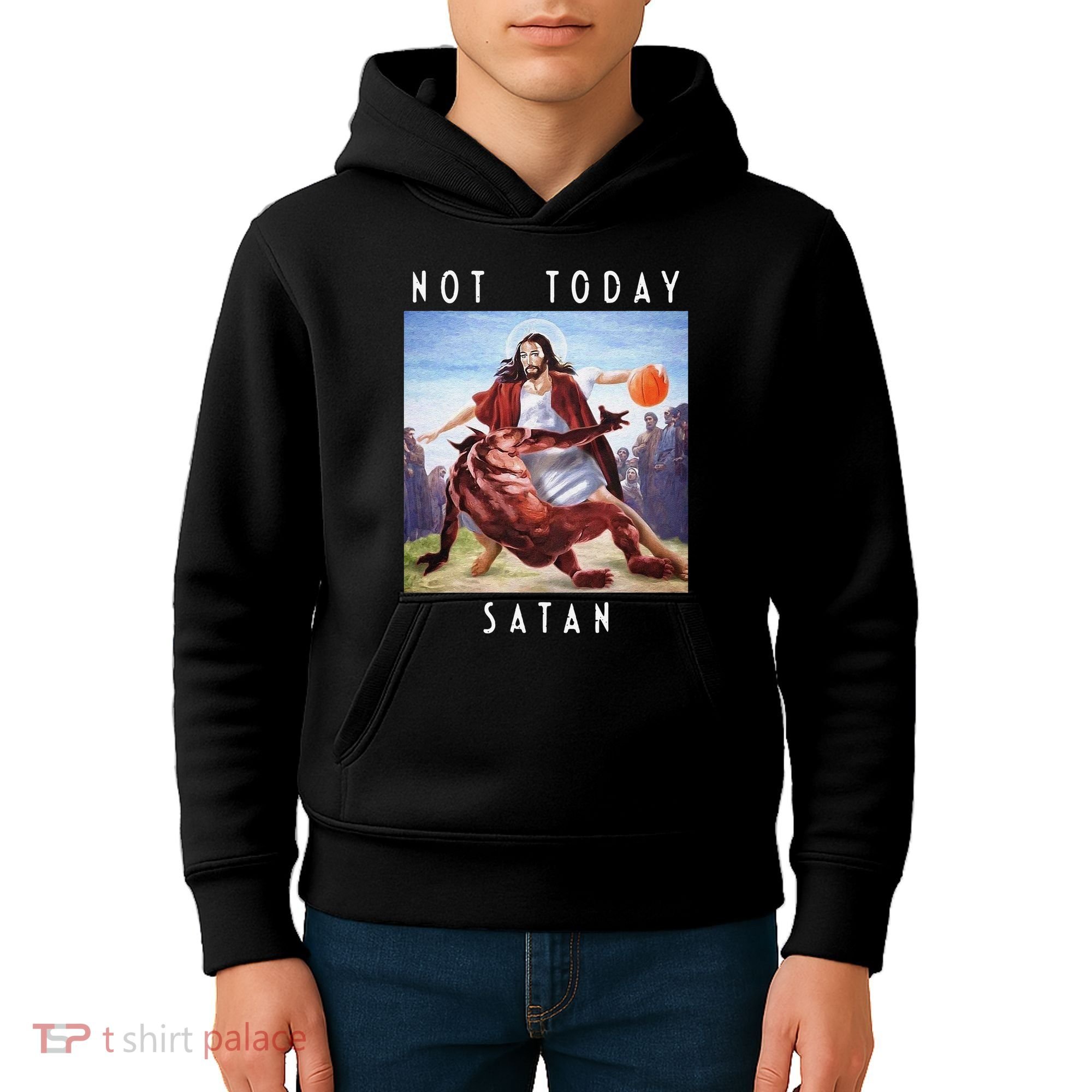 Not Today Satan Jesus Vs Satan In Basketball Kids Hoodie