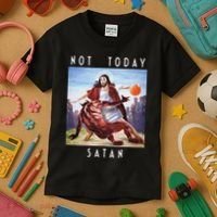 Not Today Satan Jesus Vs Satan In Basketball Kids T-Shirt thumb 3