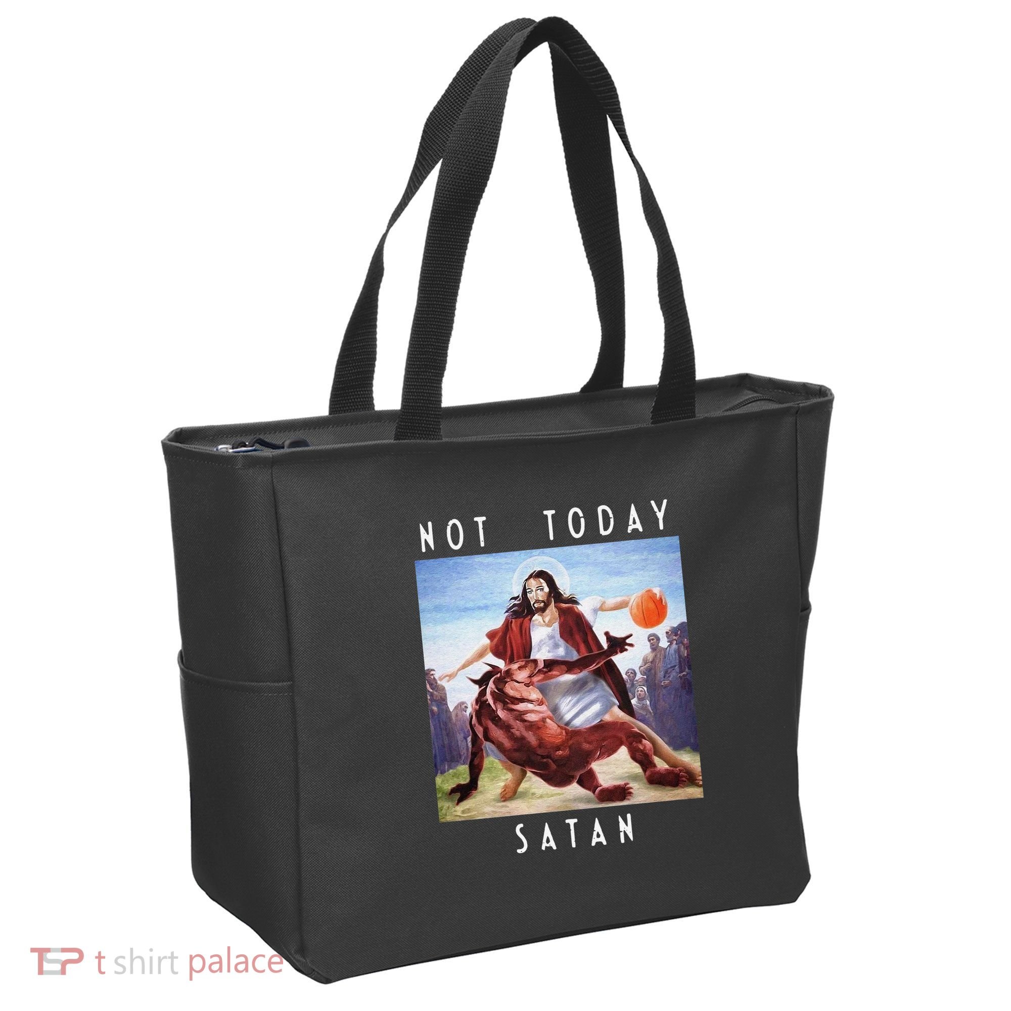 Not Today Satan Jesus Vs Satan In Basketball Tote Bag