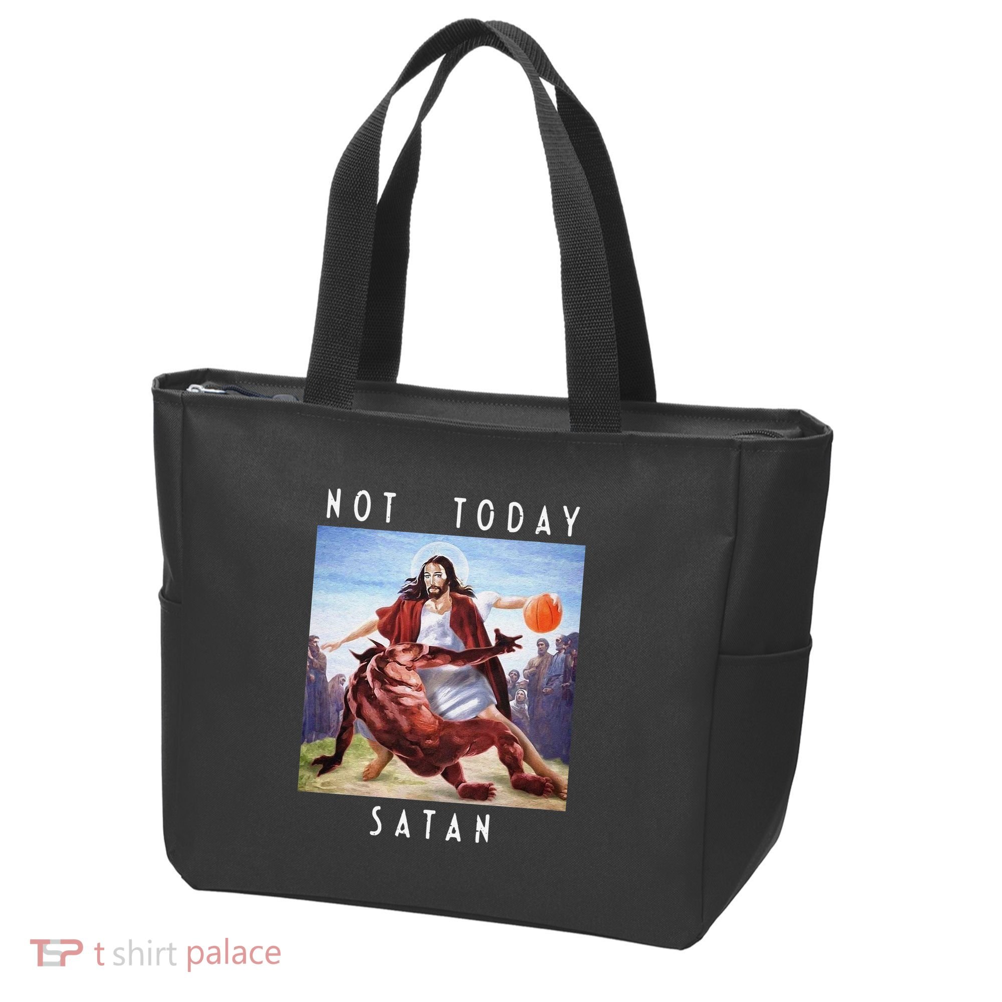 Not Today Satan Jesus Vs Satan In Basketball Tote Bag