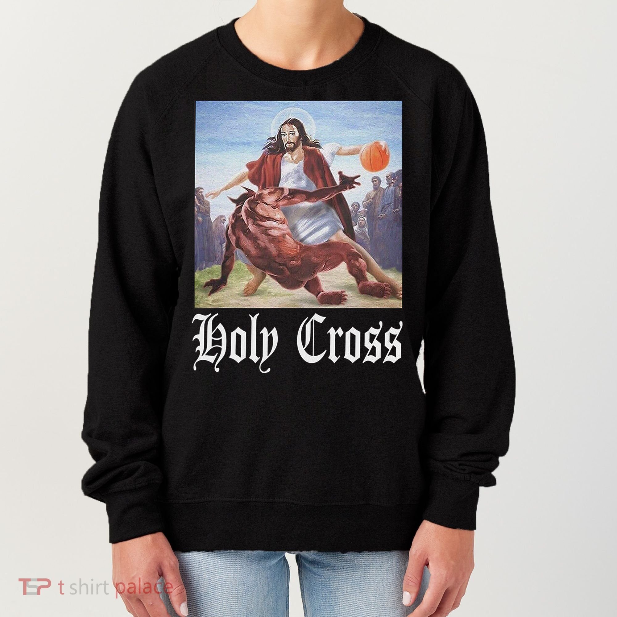Not Today Satan Jesus Crossover Basketball Holy Cross Women's Sweatshirt