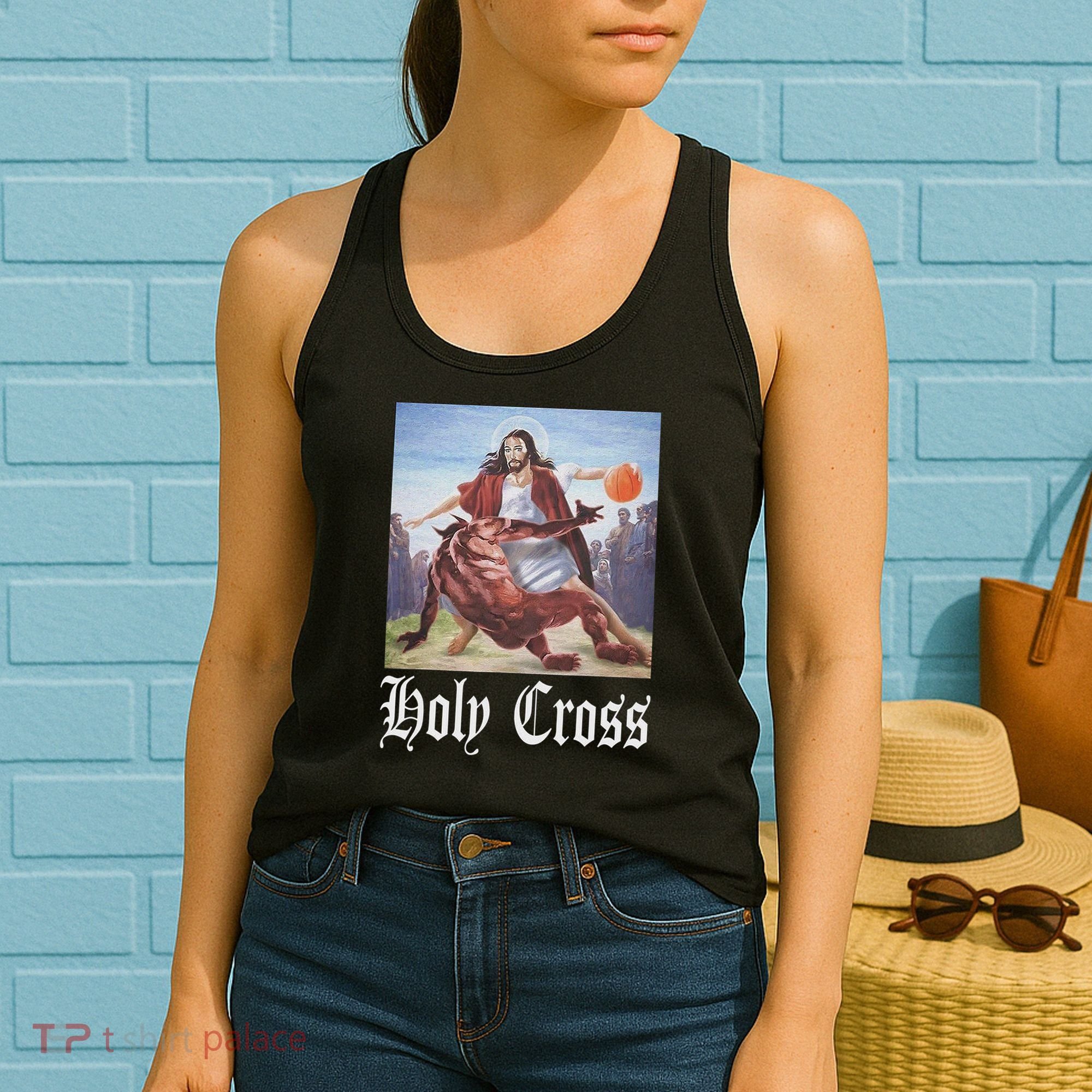 Not Today Satan Jesus Crossover Basketball Holy Cross Women's Tank Top