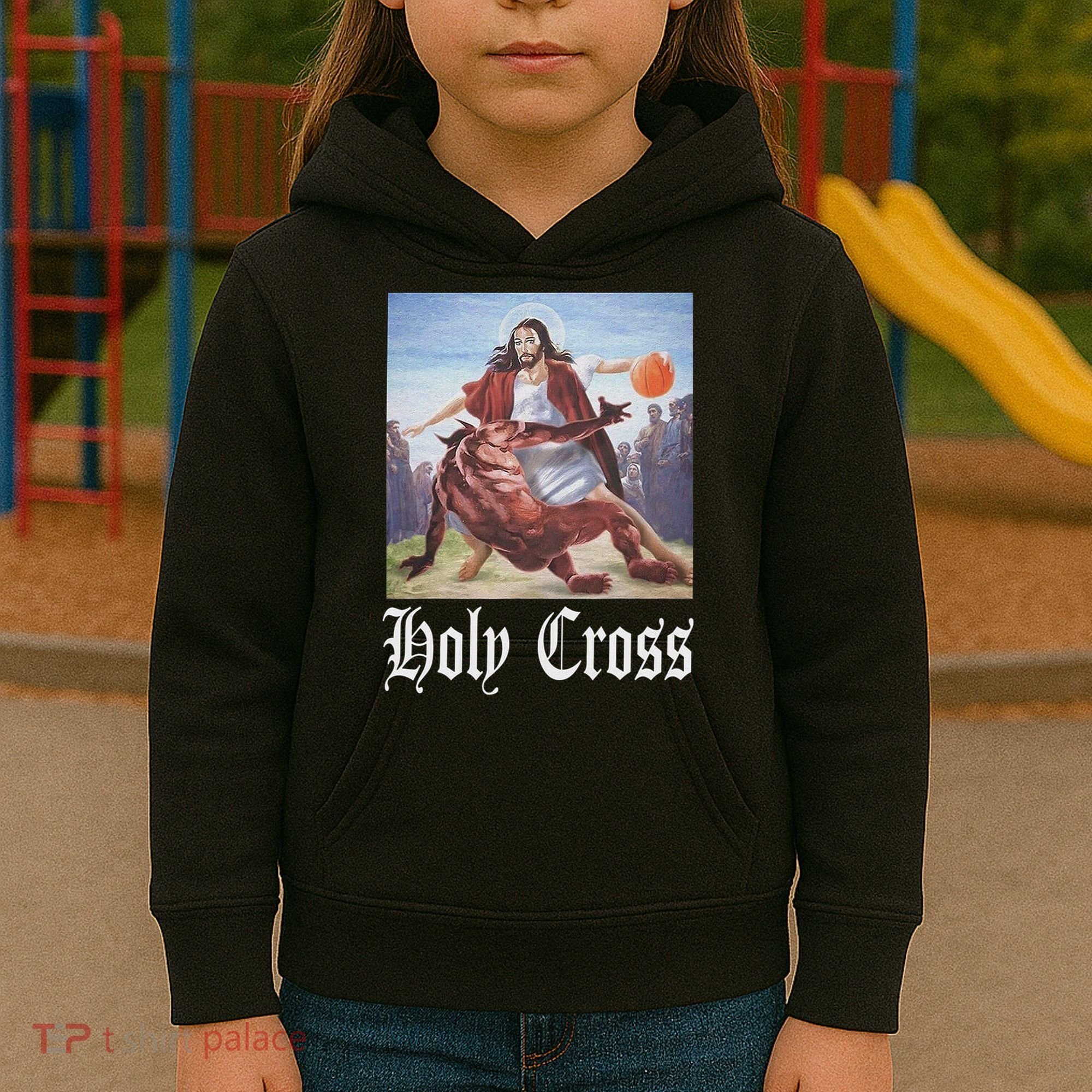 Not Today Satan Jesus Crossover Basketball Holy Cross Kids Hoodie