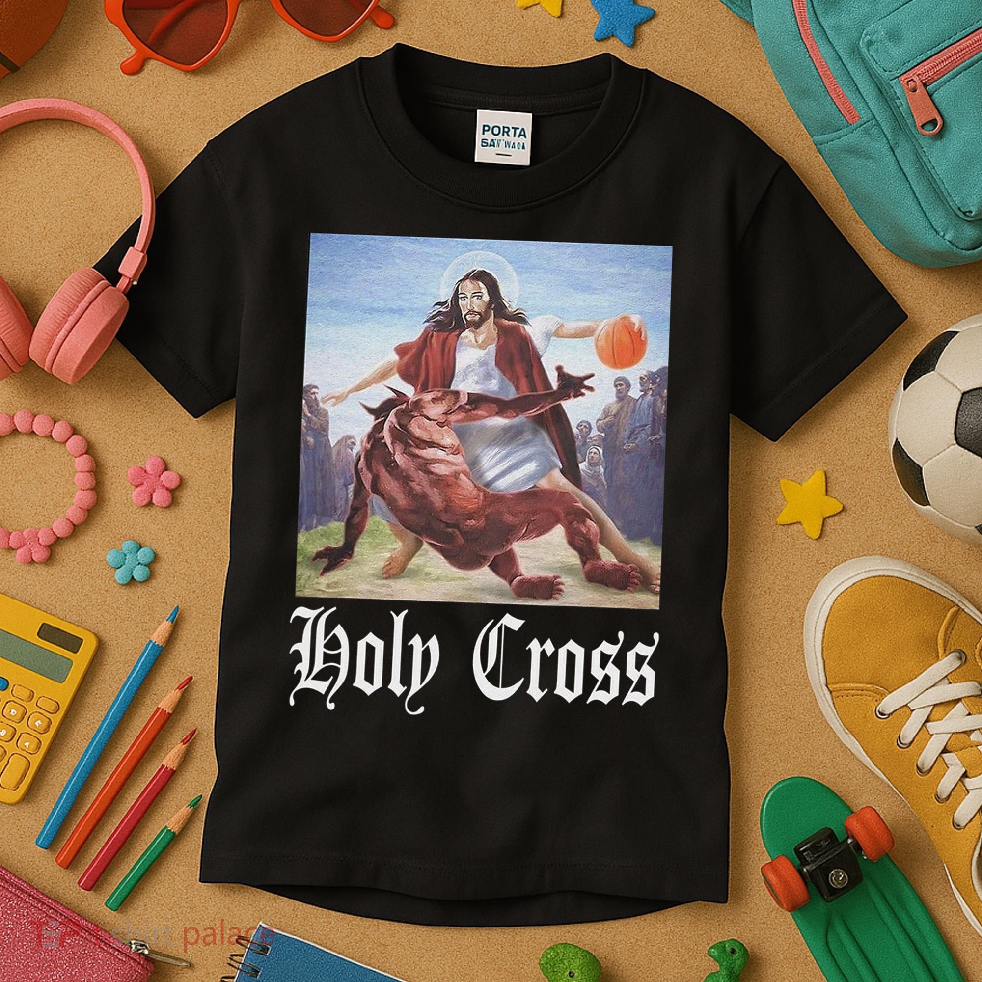Not Today Satan Jesus Crossover Basketball Holy Cross Kids T-Shirt
