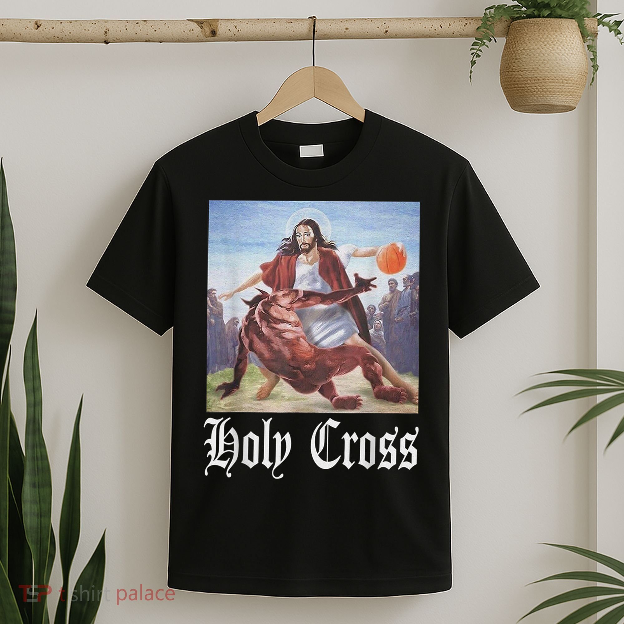 Not Today Satan Jesus Crossover Basketball Holy Cross T-Shirt