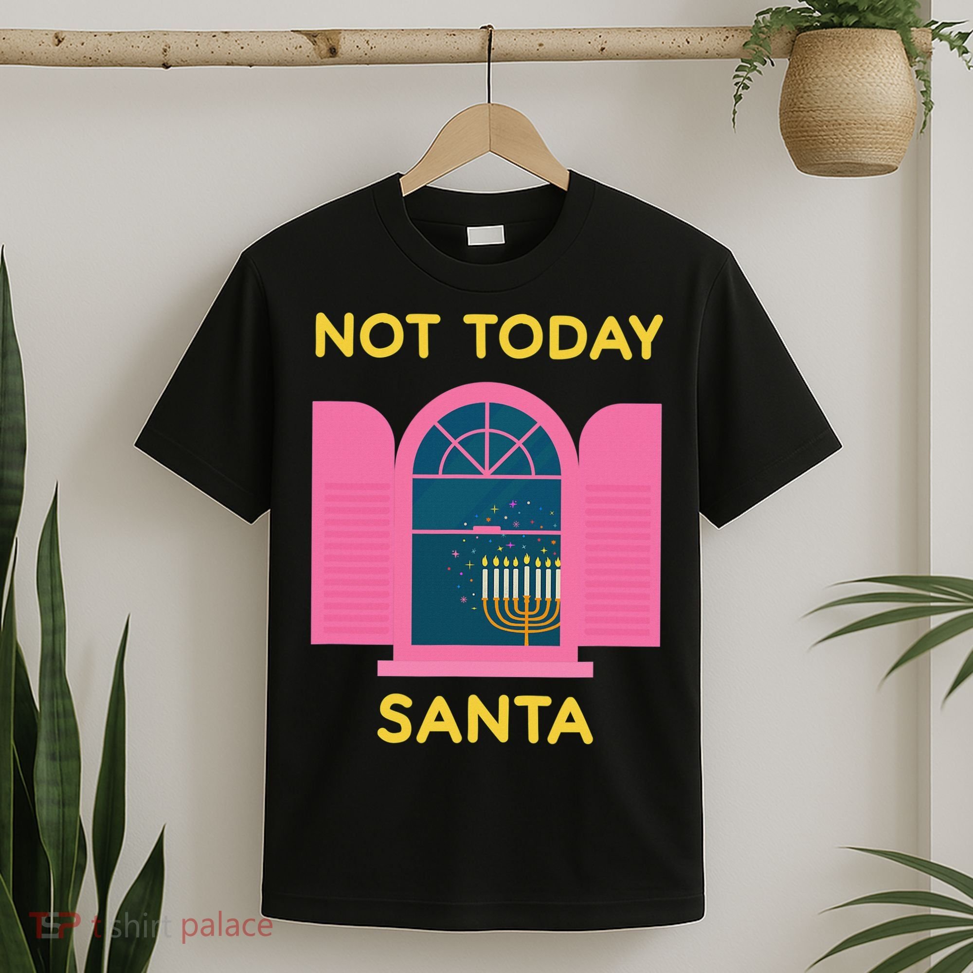 Not Today Santa Jewish Hanukkah Menorah Lights Dreidel Latke  T-Shirt