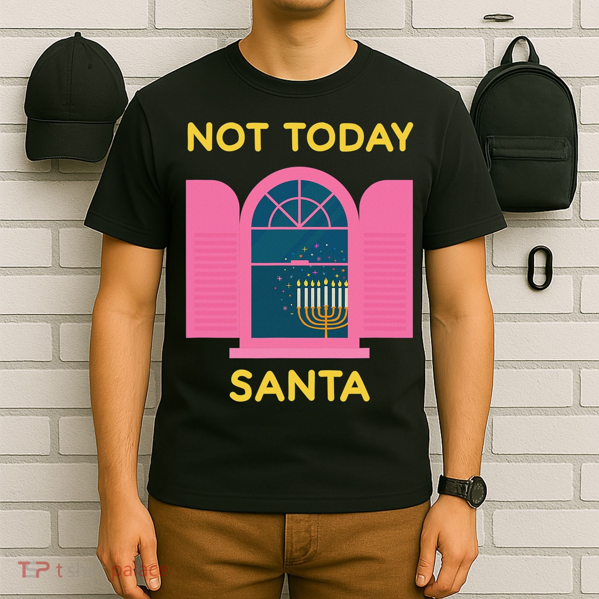 Not Today Santa Jewish Hanukkah Menorah Lights Dreidel Latke  T-Shirt