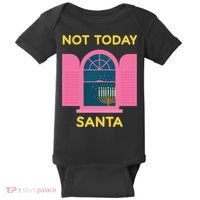 Not Today Santa Jewish Hanukkah Menorah Lights Dreidel Latke  Baby Bodysuit thumb 0