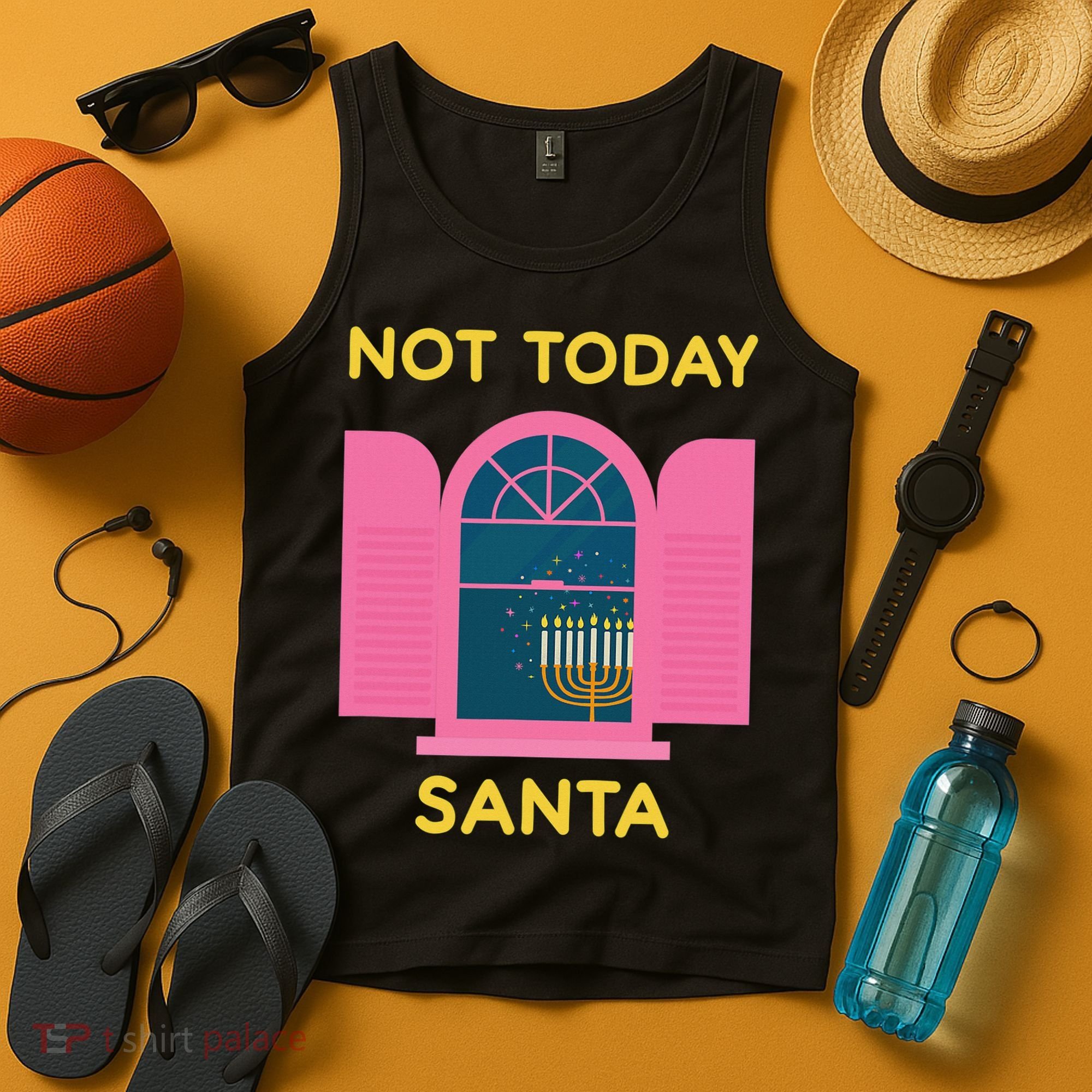 Not Today Santa Jewish Hanukkah Menorah Lights Dreidel Latke  Tank Top