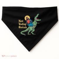Not Today Satan Jesus Riding Dinosaur T Rex Funny Sarcastic USA-Made Doggie Bandana thumb 0