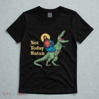 Not Today Satan Jesus Riding Dinosaur T Rex Funny Sarcastic T-Shirt thumb 5